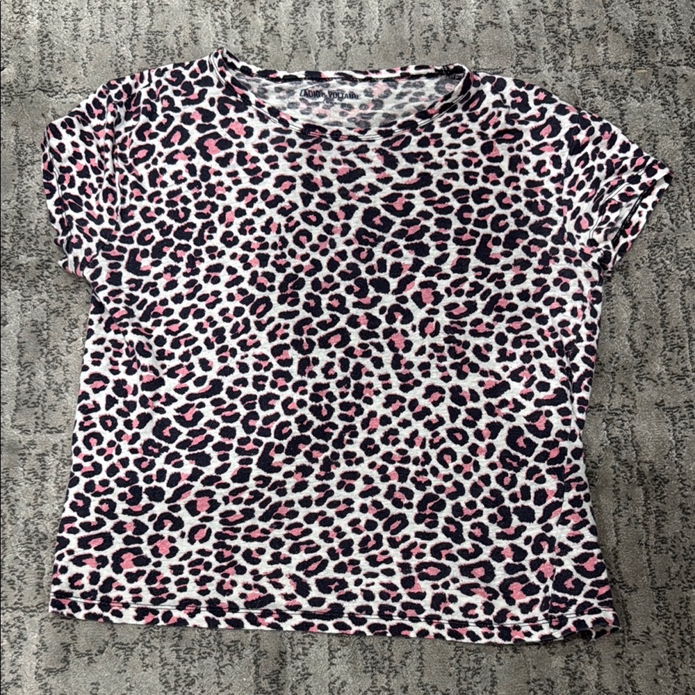 Women’s Pink Leopard Print Short Sleeve Top